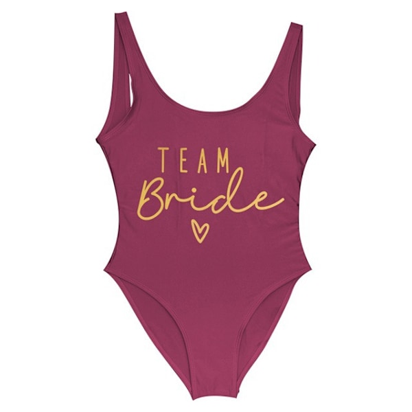 S-3XL Guldtryck Team Bride Baddräkt i Ett Stycke Squad Dam L gold wine