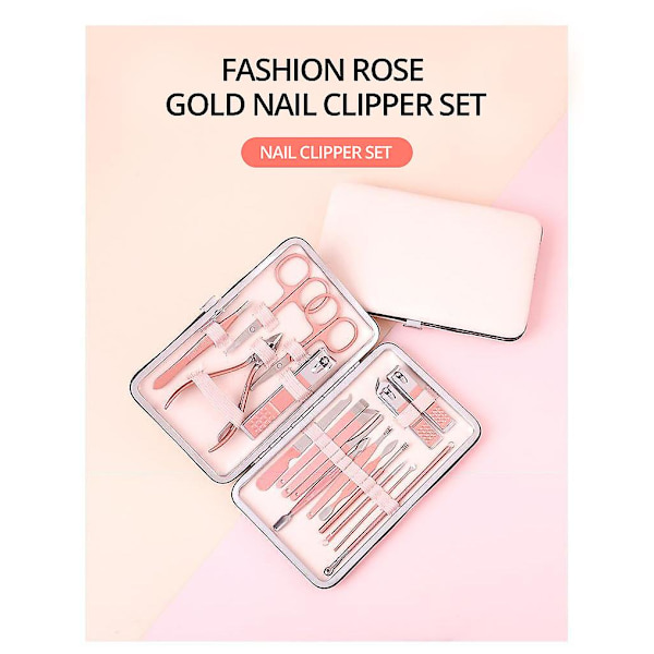 7-18 delar Pedikyr Manikyr Set Nagelklippare Rengörare Nagelvårdssats Väska Rose Gold 18pcs