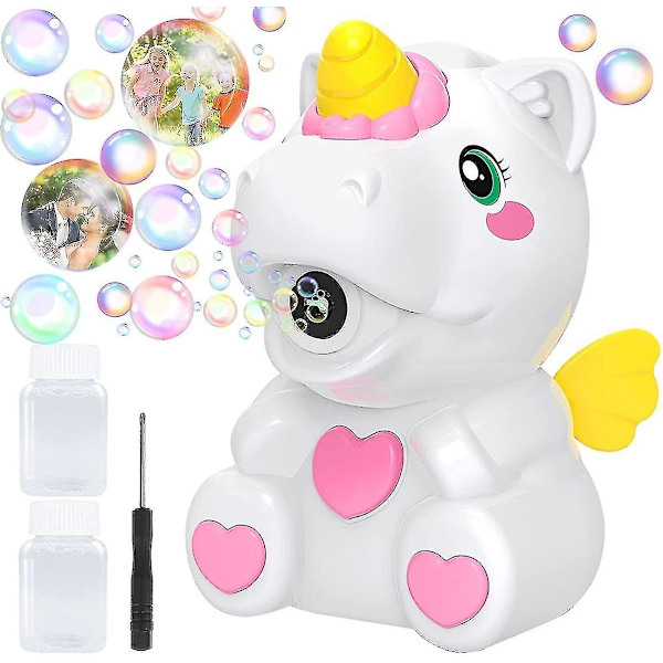 Bubbelmaskin för Barn, Automatisk Bubbelblåsare Leksak för Pojke Flicka Småbarn, Enhörning Bärbar Bubbelblåsare med Bubbelvätska för Inomhus Utomhus