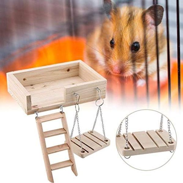 Trä Hamsterklätterställning Gungplattform Leksakssats för Små Husdjur
