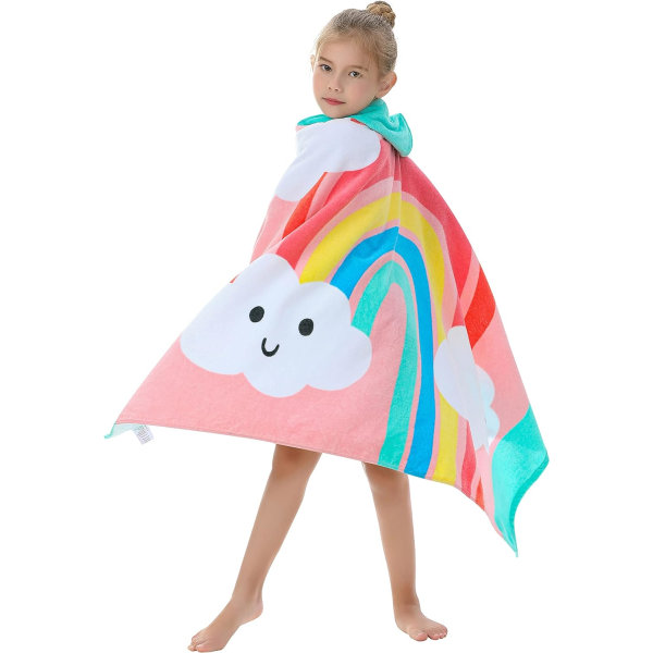 Premium bomullshandduk med huva för barn | Rainbow Design | Ultramjuk och extra stor 50"x30" | Badlakan med huva för flickor i åldern 3 till 8 år