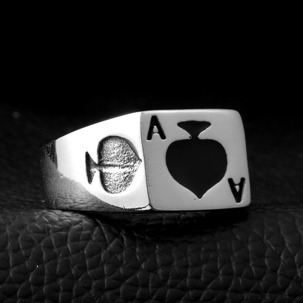 Herr Dam rostfritt stål Ring Poker Spade Ess Silver Svart
