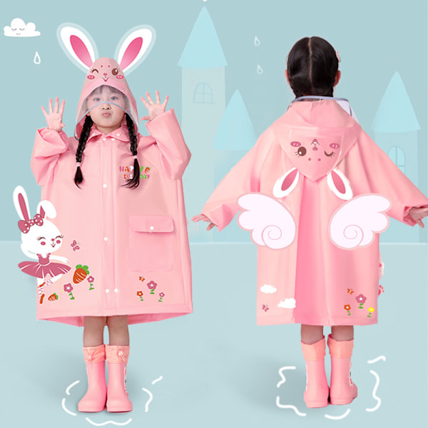 Lasten sadetakki pojille ja tytöille alakouluikäisille uusi tyyli lapsille 3-10 vuotta vanhoille lapsille kouluun koululaukkujen kanssa sadetakki Pink-Ballet Rabbit L Height 110-125 cm