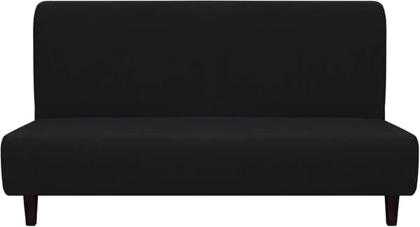 Fleece Stretch Sofabetræk – Spandex Skridsikkert Blødt Sofabetræk, med Elastisk Bund til Børn, Kæledyr (Futon, Sort)