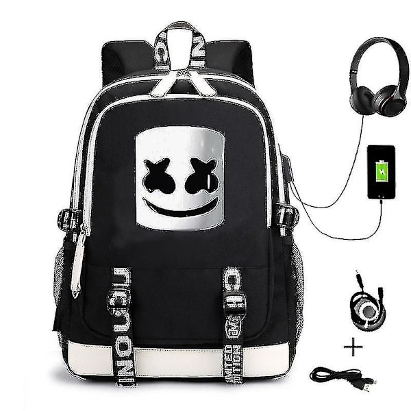 Marshmallow Ryggsäck 3d Lysande Skolväska Barn Pojke Dj Marshmallow Musik Ryggsäck Unisex Barn Flicka Kvinnors Laptop Ryggsäck Herr Resväska A4