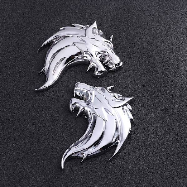 Bilsticker Auto Emblem Dekal 1 Par 3D Metall Varg Badge Dekal Sticker Metall Bil Lastbil Motorcykel Emblem Dekal Dekoration (Silver)