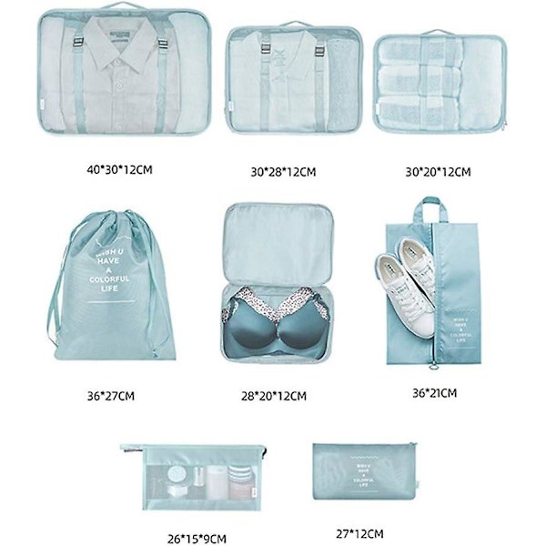 Resväskor, Multifunktionella 8-pack/set Resväskorganisatör Vattentäta Resenödvändiga Väskor Blue