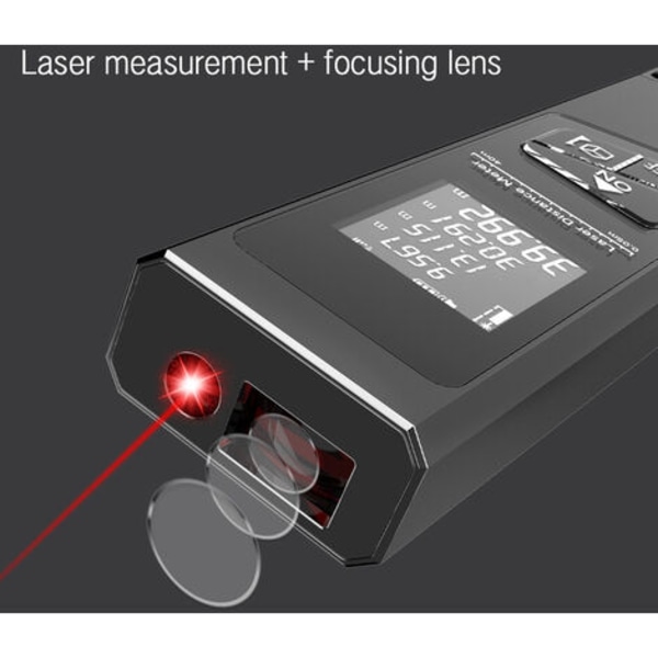 40M Laseravstandsmåler, USB-oppladbar bærbar mini digital lasermåler, areal/volum/Pythagoras