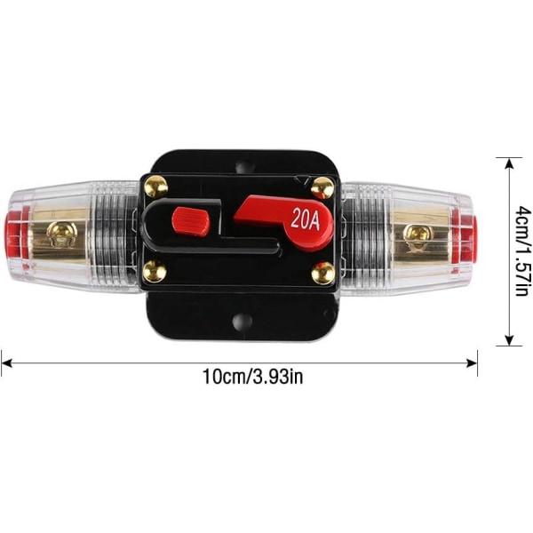 20A Automatisk Vattentät Säkring, 12V-24V DC In-Line Säkringshållare, Manuell Återställningsswitch Bilstereo Säkring, (20A)