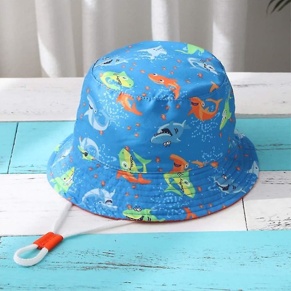 Børnebøttehat Justerbar solhatte Åndbar strandhat til drenge Girls_ll Light Blue Shark 6-24 Months