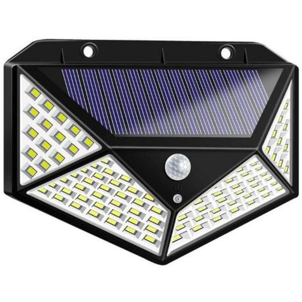 2 kpl aurinkokäyttöisiä liiketunnistimia, 100 LED, 270 asteen valokeila, väri: musta