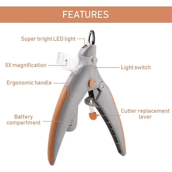 Elektrisk Nagelsax för Hundar med LED-Ljus - Klipp & Trim - Hundtillbehör As Shown