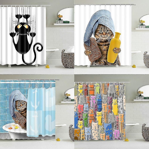 Rolig Duschdraperi Badrumsdraperi Med Krokar Dekoration Vattentät Katt Hund Kreativ Personlighet Duschdraperi YL005-2 180x180cm