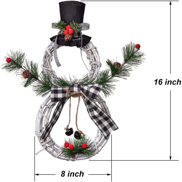 Jule LED snømann krans i tre med hatt og sløyfe