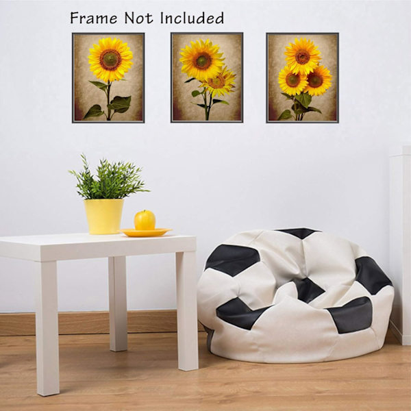 Solros Dekorativ Väggkonst Poster Set 8\" x 10\" Canvas Vardagsrums Dekoration (Oinramad)