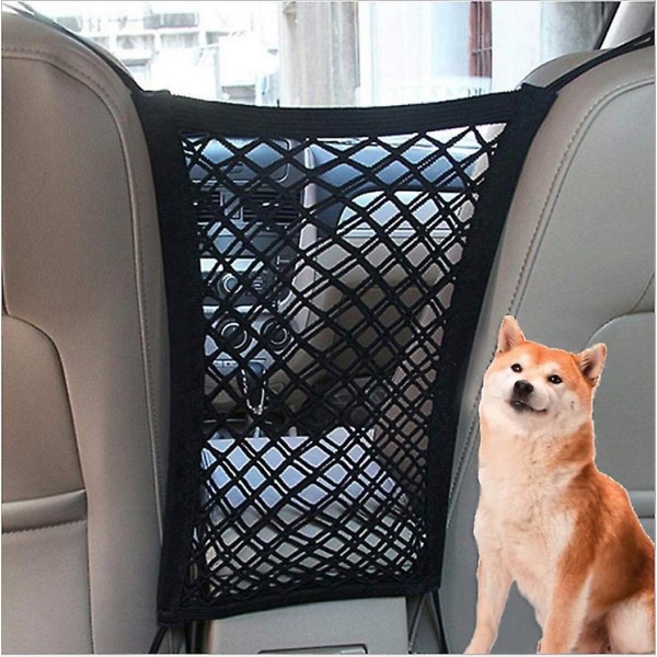 Dog Car Net Barrier Pet Barrier Med Auto Safety Mesh Organizer, svart