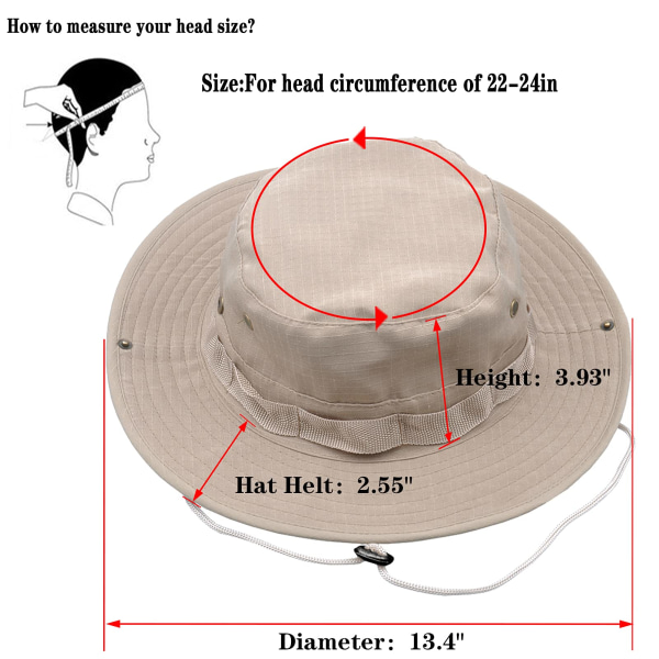 Män, mesh Boonie-hatt för män, bred brättad solhatt med hakrem Fiskehatt för utomhusfiske