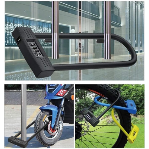 4-siffrigt U-lås Motorcykellås / Cykellås - Låsbart kombinationslås / Återställbart D för cyklar / låsbar dörr . (Svart)