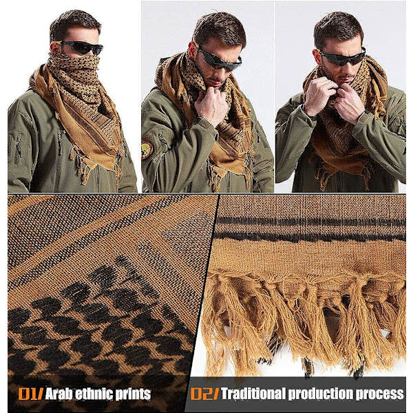100% Bomulls skjerf Militær Shemagh Arab Taktisk Ørken Keffiyeh Tykkere Hode Hals Skjerf Wrap