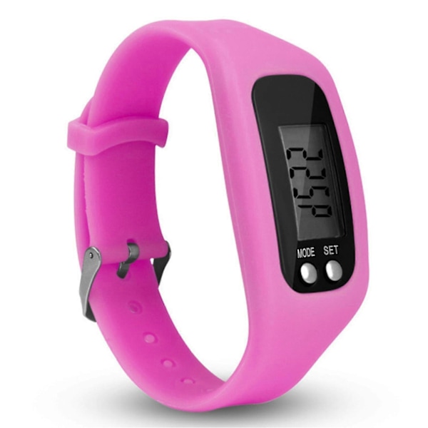 Skrittellerklokke med LCD-skjerm Enkel betjening Gå- og treningstracker Armbånd Digital skritteller Pink