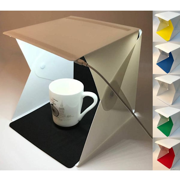 20 cm pieni LED-valo miniateljee softbox kannettava kokoontaitettava valokuvausrekvisiitta kaksoisvalopalkki 6 väritaustakangasta
