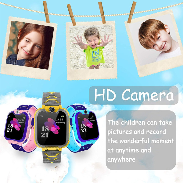 Kids Game Smart Watch-telefon, HD Touch Screen håndleds-smartwatch til 3-12-årige drenge piger med kamera (gul)