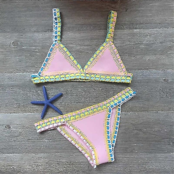 Virkattu uimapuku bikinit naisille uima-asu seksikäs side brasilialainen bikini 2023 uimapuvut naiset Pink M