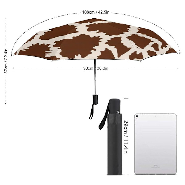 Sjov Giraf Dyreprint Automatisk Foldbar Regnparasol Rejseparasol Vindtæt Auto 3 Fold Parasol til Kvinder Mænd Voksne