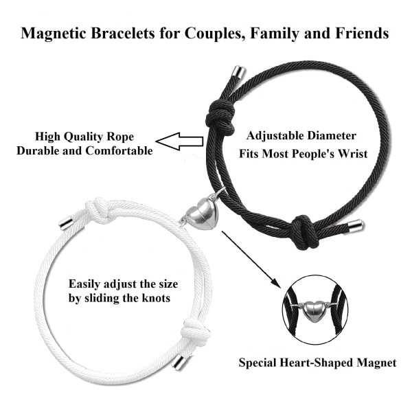 Magnetisk pararmbånd (2 deler, svarte og hvite hjerteformede magneter)