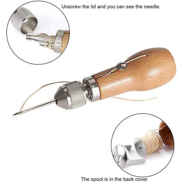 7 stykker/sett Skinnsyverktøy DIY Lær håndsyverktøysett for lær- og lerretssøm (173 mm)
