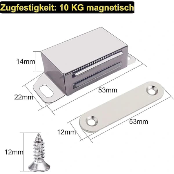 Magnetisk skapdørmagnet, dørstopper, møbelmagnet, rustfritt stål, 10 kg sterk skapdørmagnet