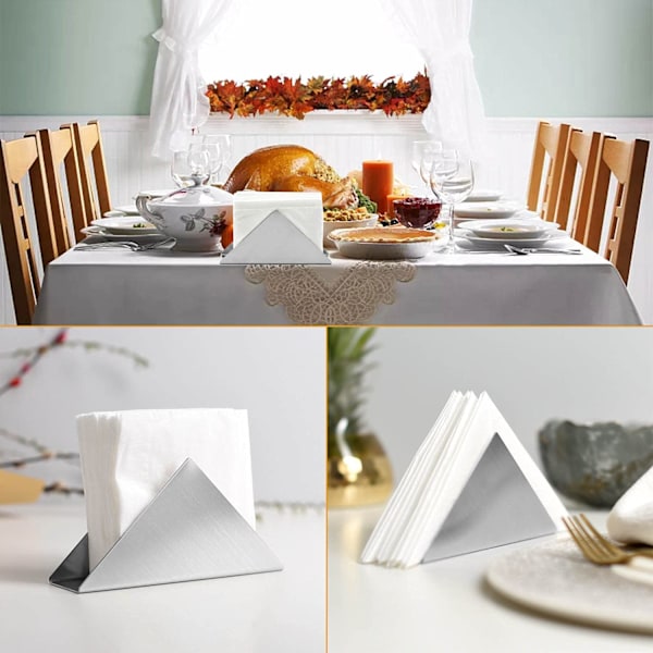 Trekantet Serviet Holder, Rustfrit Stål Serviet Holder til Køkkenborde, Spiseborde, Picnicborde (Sølv)