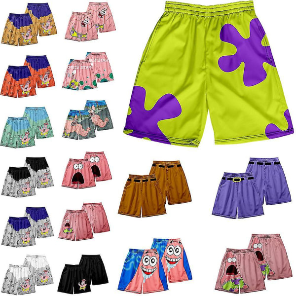 Herrbadkläder Patrick Star Korta Strandshorts Byxor Snabbtorkande Strandkläder Badbyxor Baddräkt Surfbrädeshorts DK11 4XL