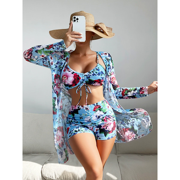 Dame badedragt tre-delt sæt høj talje lange ærmer ins bluse Pattern 16 XL