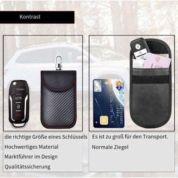 Skydd för bilnycklar, 2 st Mini Faraday-fickor Kolfiber Nyckellös