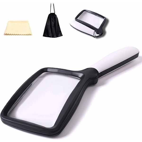 Taitettava lukulamppu 5 LED-valolla, 3x himmennettävä suurennos, ihanteellinen pienten tekstien, kirjojen, heikkonäköisyyden lukemiseen, helppo lukea yöllä