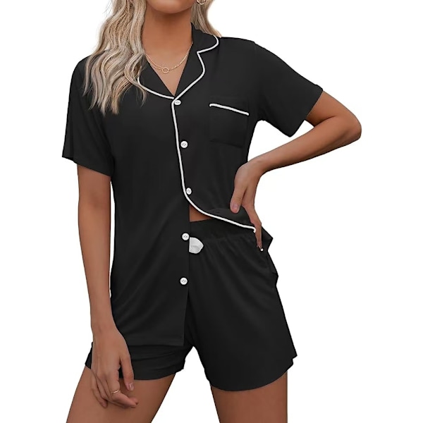Cardigan Pyjamas Casual Kavaj Dam Hemmakläder Set Shorts Kortärmad Set XL black