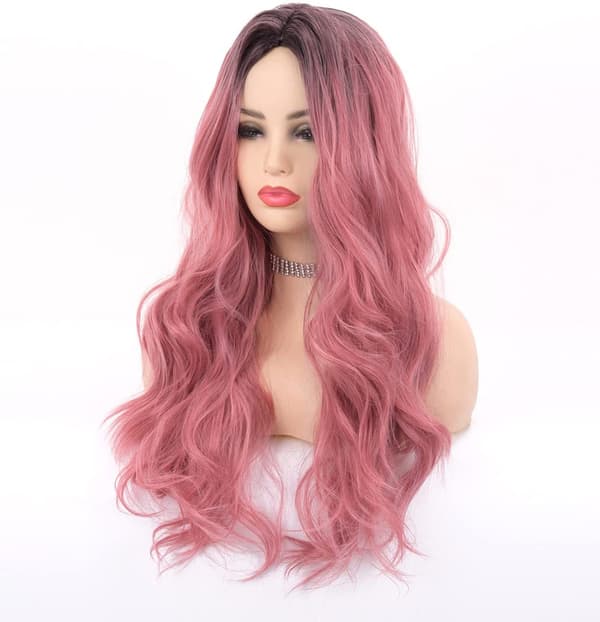 Brun parykk for kvinner med rosa gradient