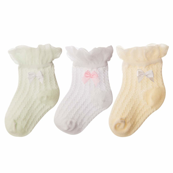 3 Par Babystrumpor med Ankel, Andningsbara Mesh-strumpor, Stretchspets, Mjuka, Söta, Bekväma för 0-5 År Gamla, Vår, Sommar, Höst