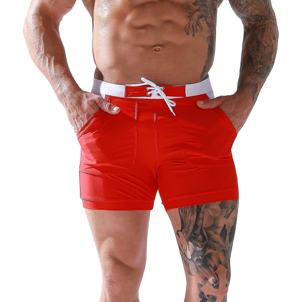 Miesten uimahousut Shorts Sport Boxer Uimapuku Irrotettavalla Pehmusteella Säädettävällä Kiristysnarulla Uimapuku Nopea Kuivuminen Klassinen Uimahousut Painetut Rantahousut B-red XL