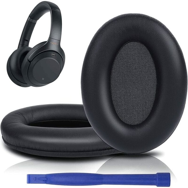 ® Ersättande öronkuddar för Sony WH-1000XM3 (WH1000XM3) hörlurar, täckta med proteinläder, brusreducerande Memory Foam, tjocklek tillagd-svart