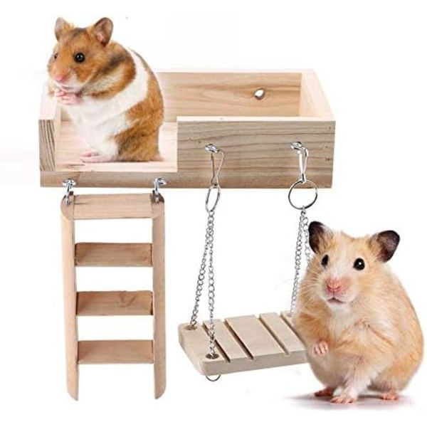 Trä Hamsterklätterställning Gungplattform Leksakssats för Små Husdjur