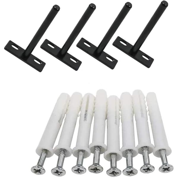 4-pack flytande hyllkonsoler, 10 mm väggmonterade dolda hyllkonsoler, svart