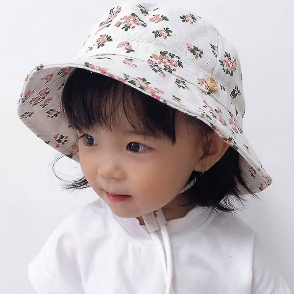 Børnebøttehat Justerbar solhatte Åndbar strandhat til drenge Girls_ll Floral Beige 2-6 Years