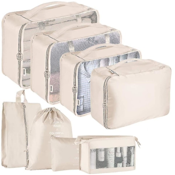 8 stk Sett Reisekompresjonskoffert Veske Essential Bag Vanntett reisepakkekuber Multifunksjonsbagasje