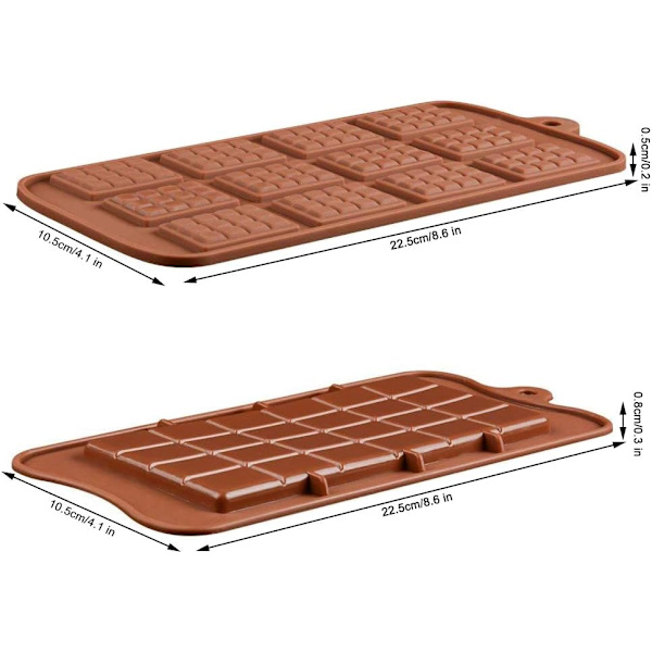 4 stk. Silikon Chokoladeforme, 2 Typer af Aftagelige Non-Stick Slik, Protein- og Energibarform Bagebakke