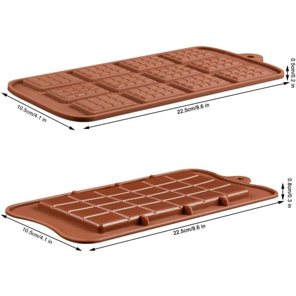 4 STK silikonsjokoladeformer, 2 typer break Apart Nonstick Candy Protein og Energy Bar Mold Bakebrett