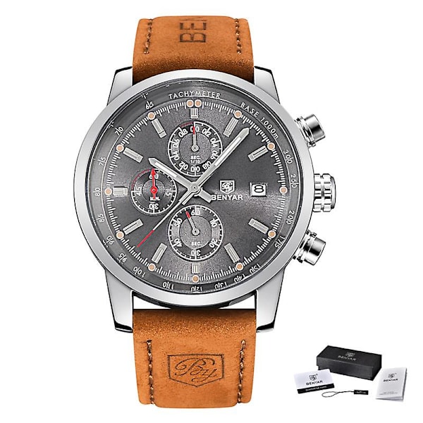 2023 Ny Benyar Top Brand Luksus Herre Ur Kvarts Ur Vandafvisende Automatisk Chronograph Militær Ur Relogios Masculino Silver Grey