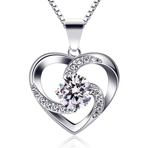 Kjede hjerte kvinners halskjede 925 sterling sølv anheng ''love is happiness'' smykker zirconia 45CM kjedelengde gave til kvinner