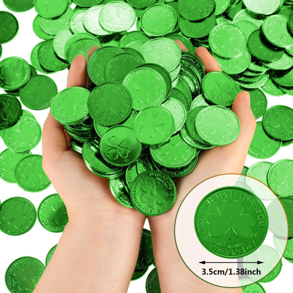 300 Stykker St. Patricks Dag Shamrock Mønter Grønne Mønter Kløver Mønt Dekorative Plastik Mønt Held Mønter